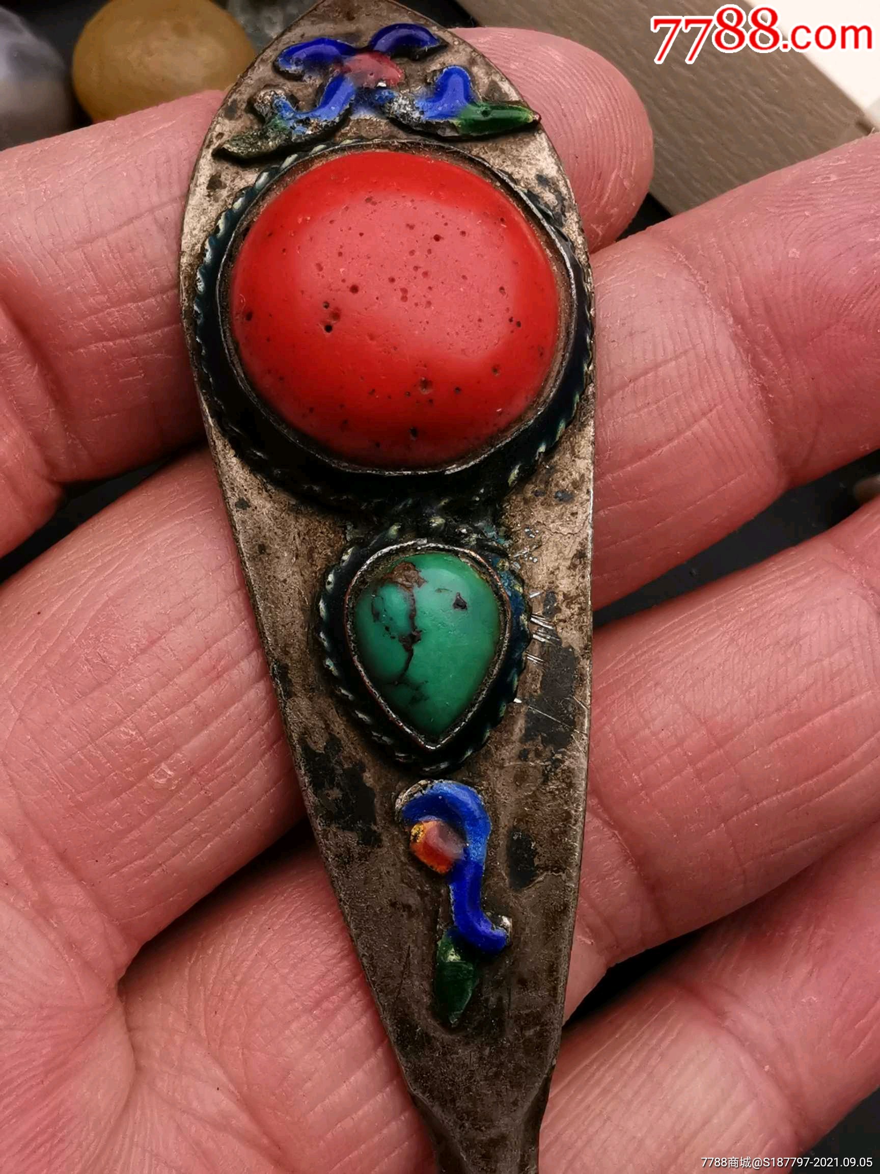 清代白铜嵌宝发簪