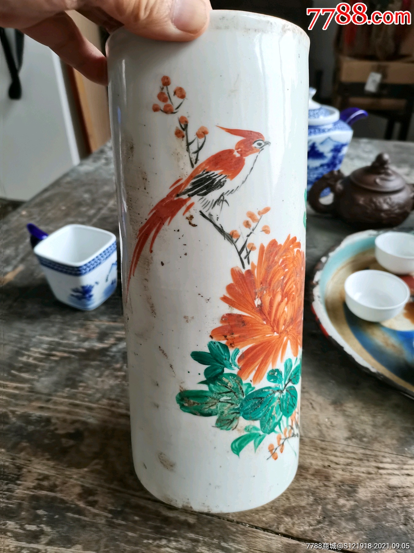 五十年代花鸟帽筒单只完正.