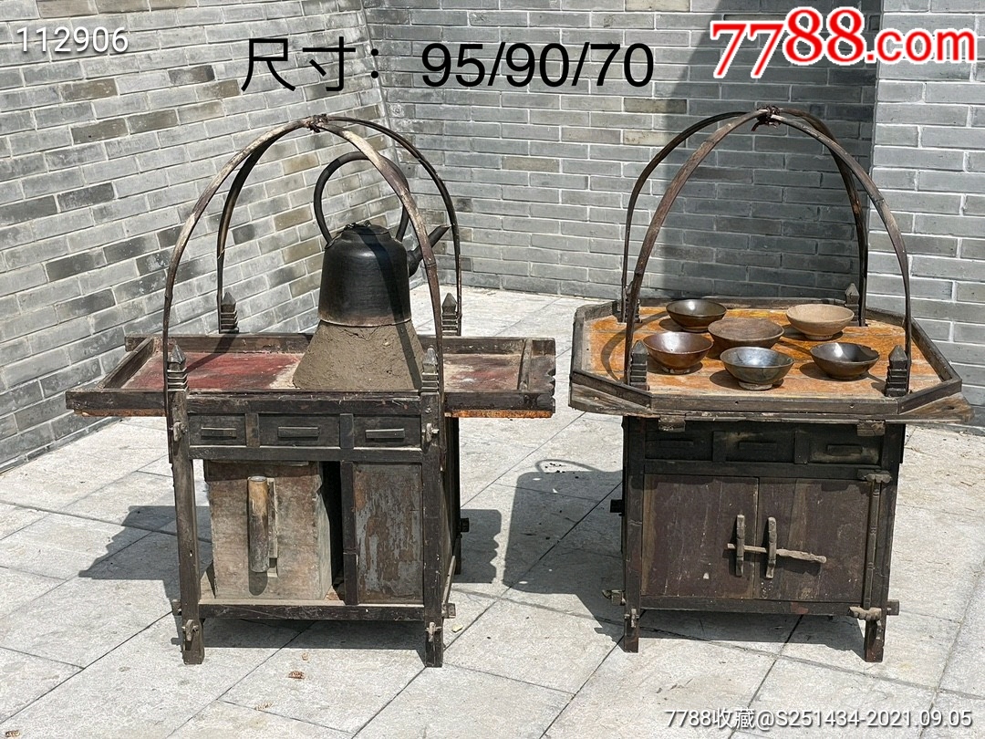 清代路边卖茶水担子一套,