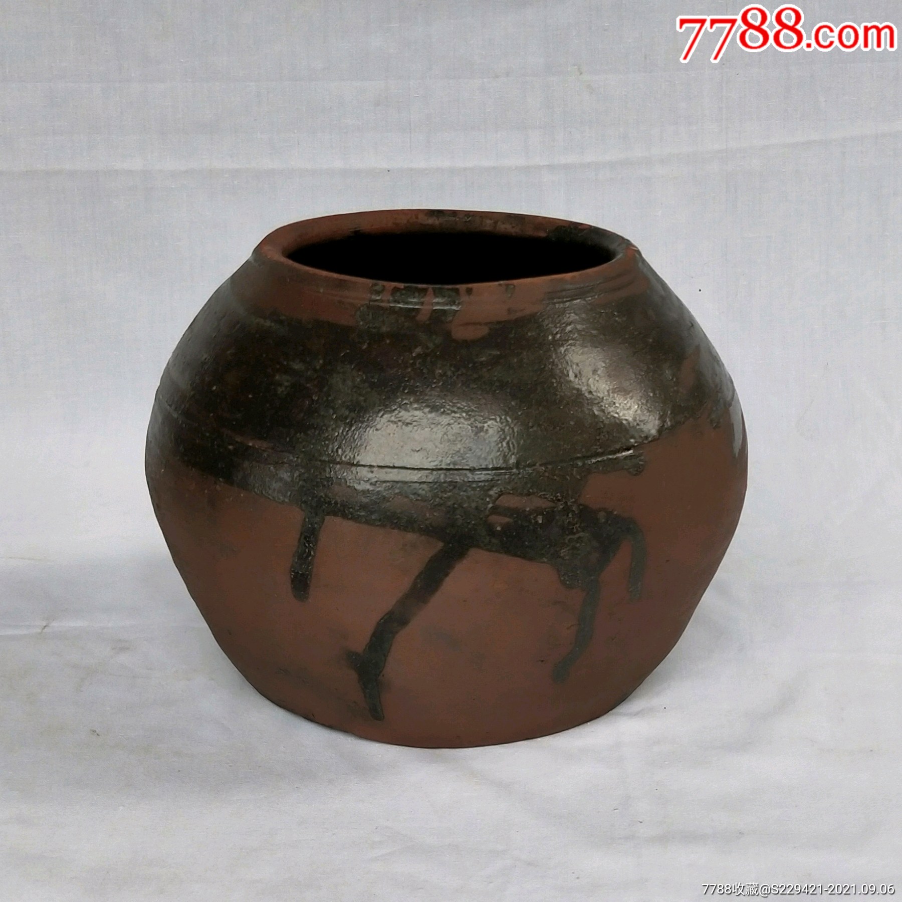 民国手工陶罐黑釉鸡心罐茶叶罐茶道水罐窑变土陶坛摆件