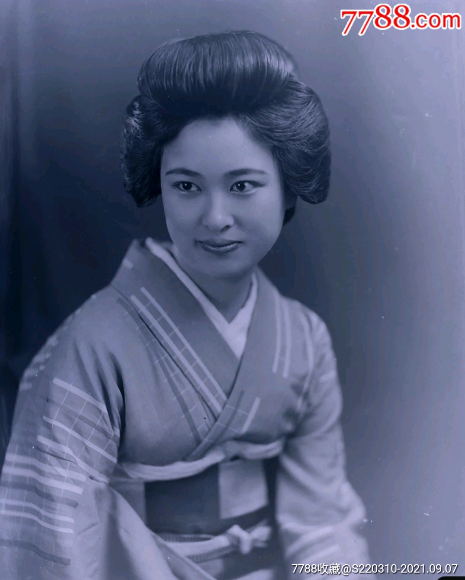 干板写真老照片黑白照片和服美人肖像照人物写真老底片古董照片人物