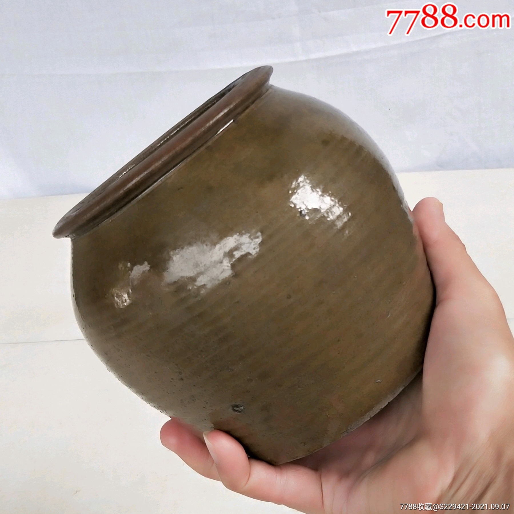 民国手工陶罐土陶坛茶道盛水罐青釉罐