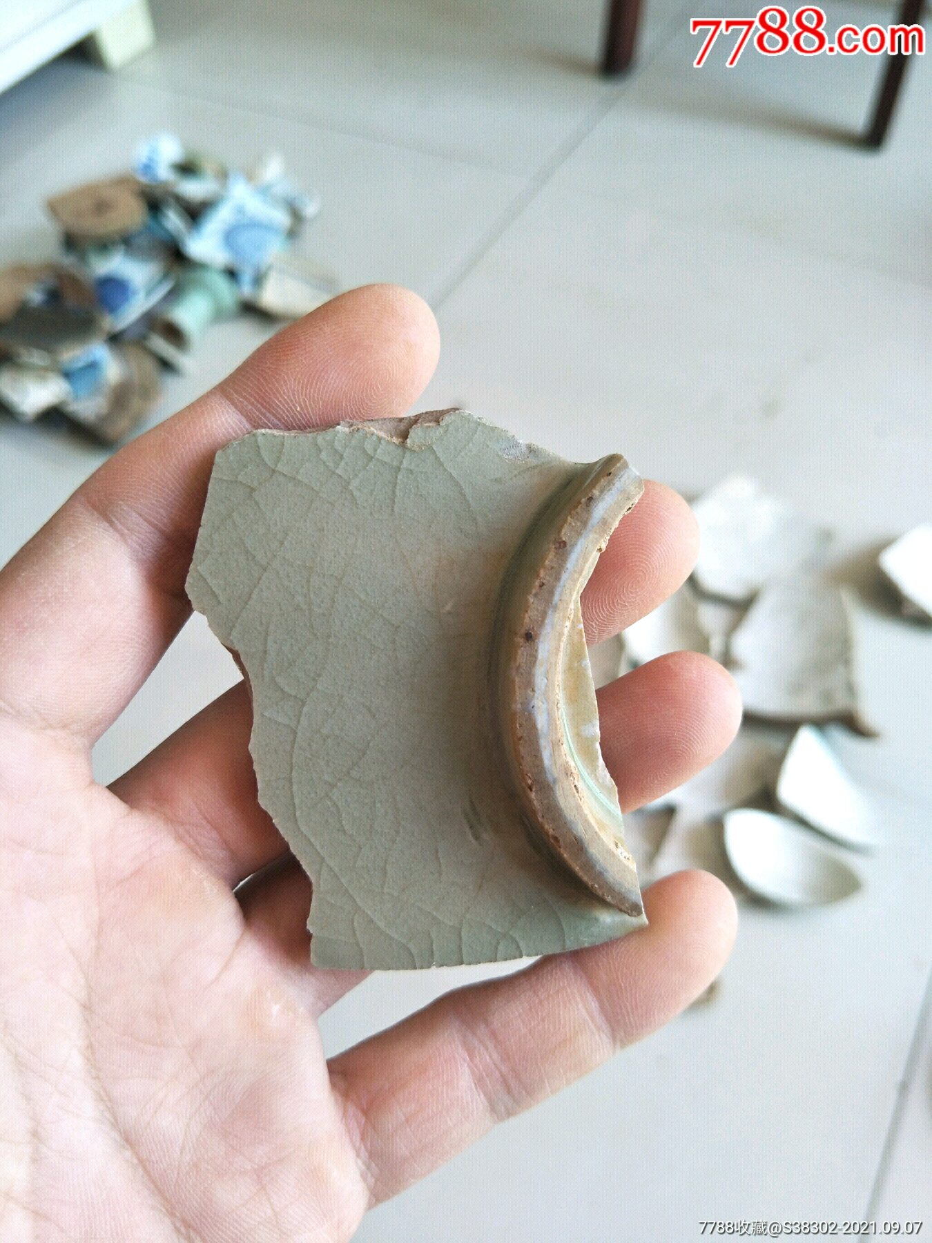 宋代汝窑或者东沟青瓷瓷片残片临清运河古玩店万枚古陶瓷标本馆