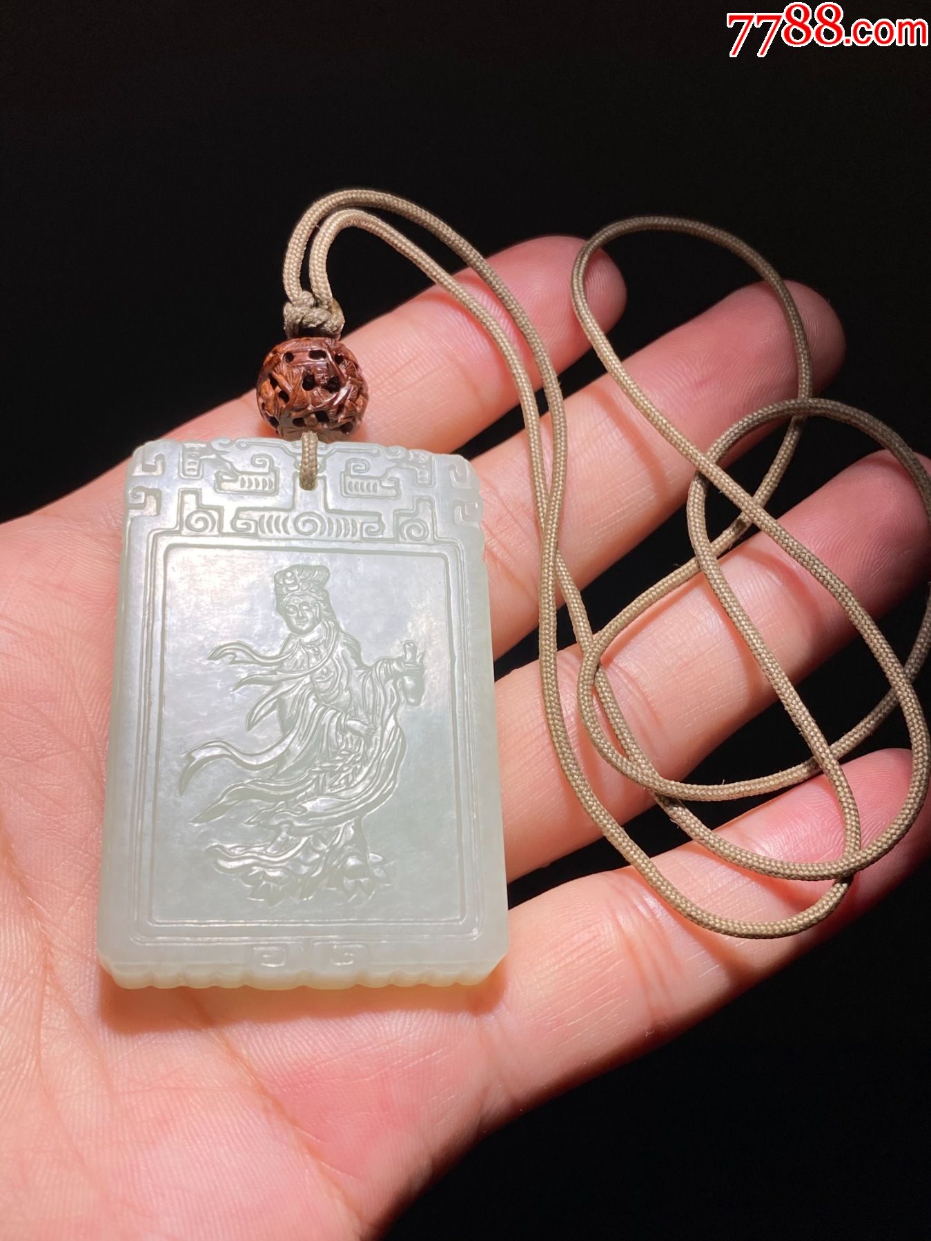 清和田玉白玉观音玉佩佛像玉牌题诗文玉佩古玉老玉观音玉牌-价格