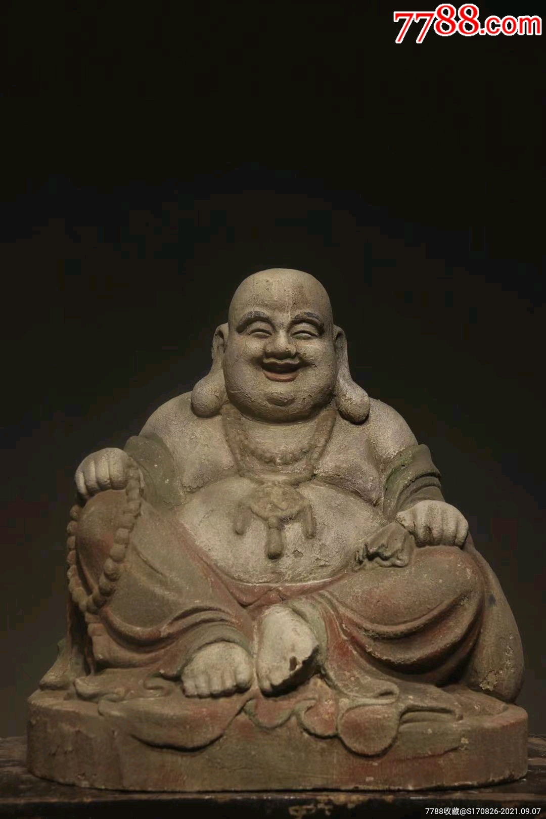 木雕弥勒佛,开脸喜庆快乐,身型饱满圆润,可供奉收藏,尺寸:长43宽34高
