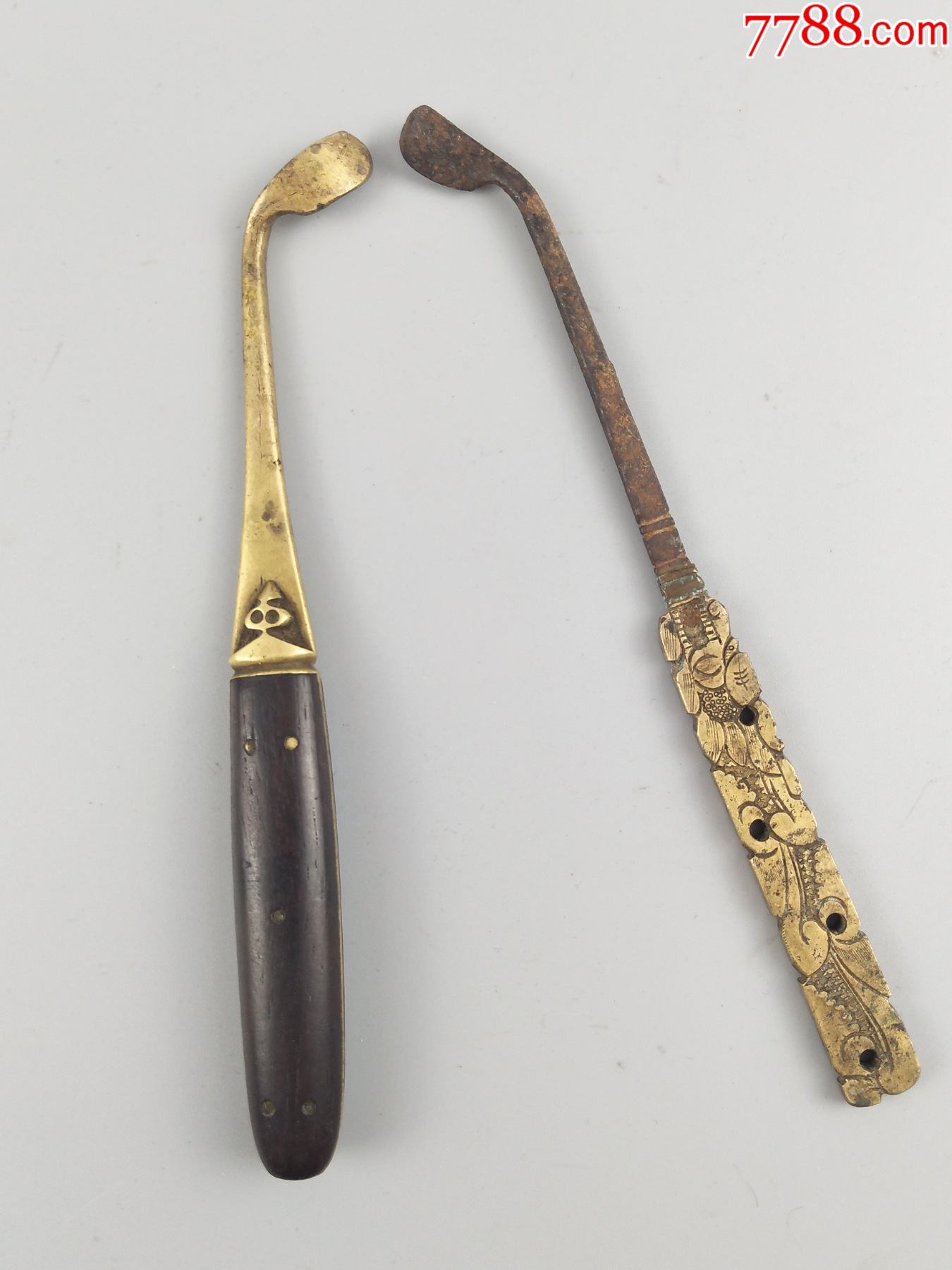 清代文房用铜工具一对精美