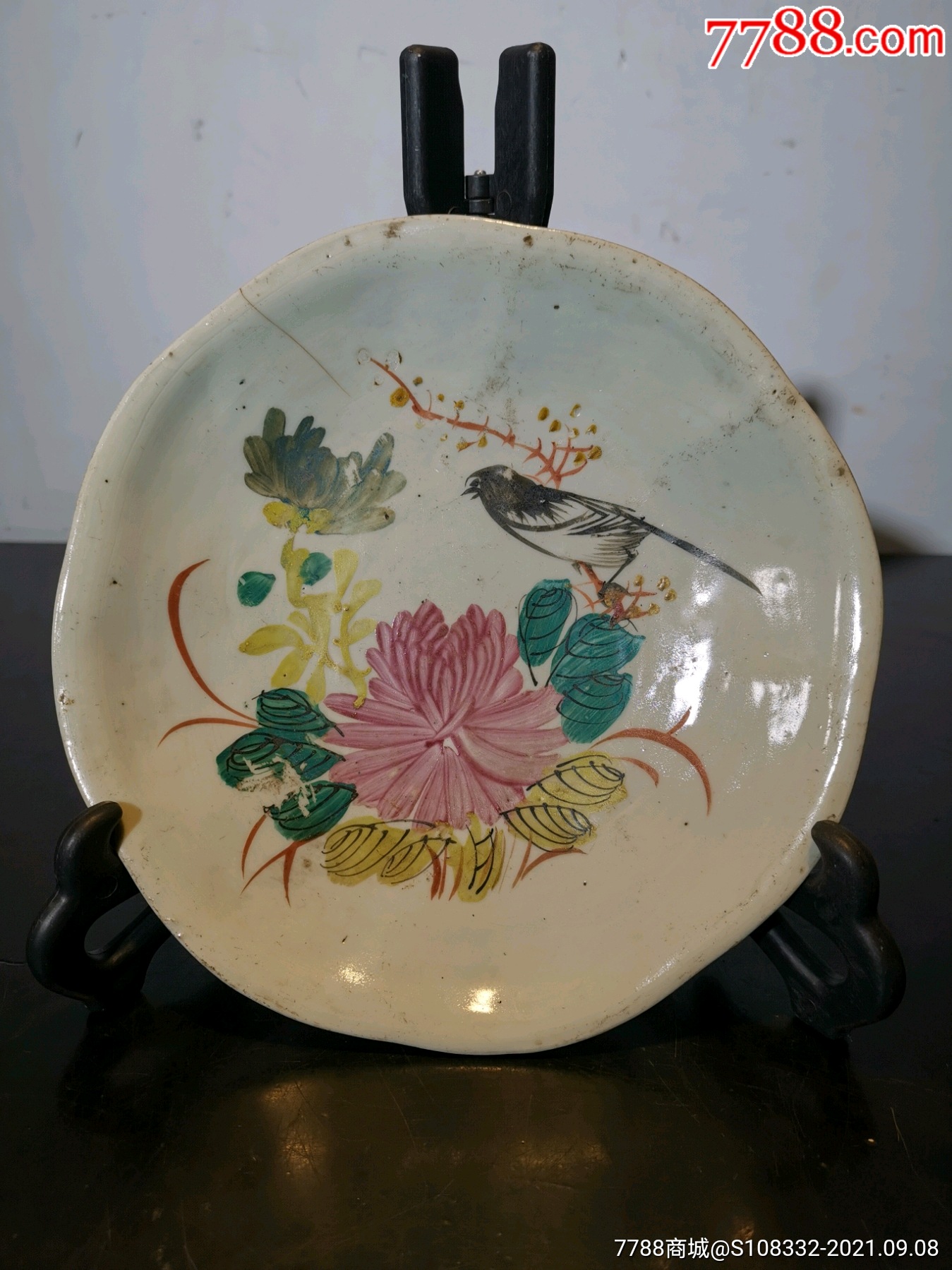 民国粉彩花鸟盘