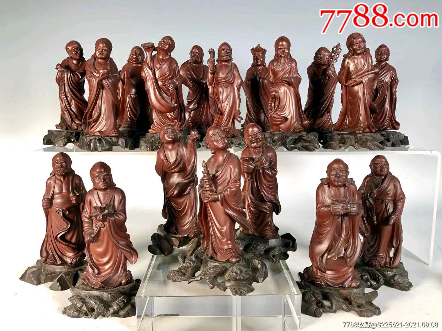 解放初期黄杨木雕刻佛教十八罗汉像-木雕摆件-7788老酒收藏