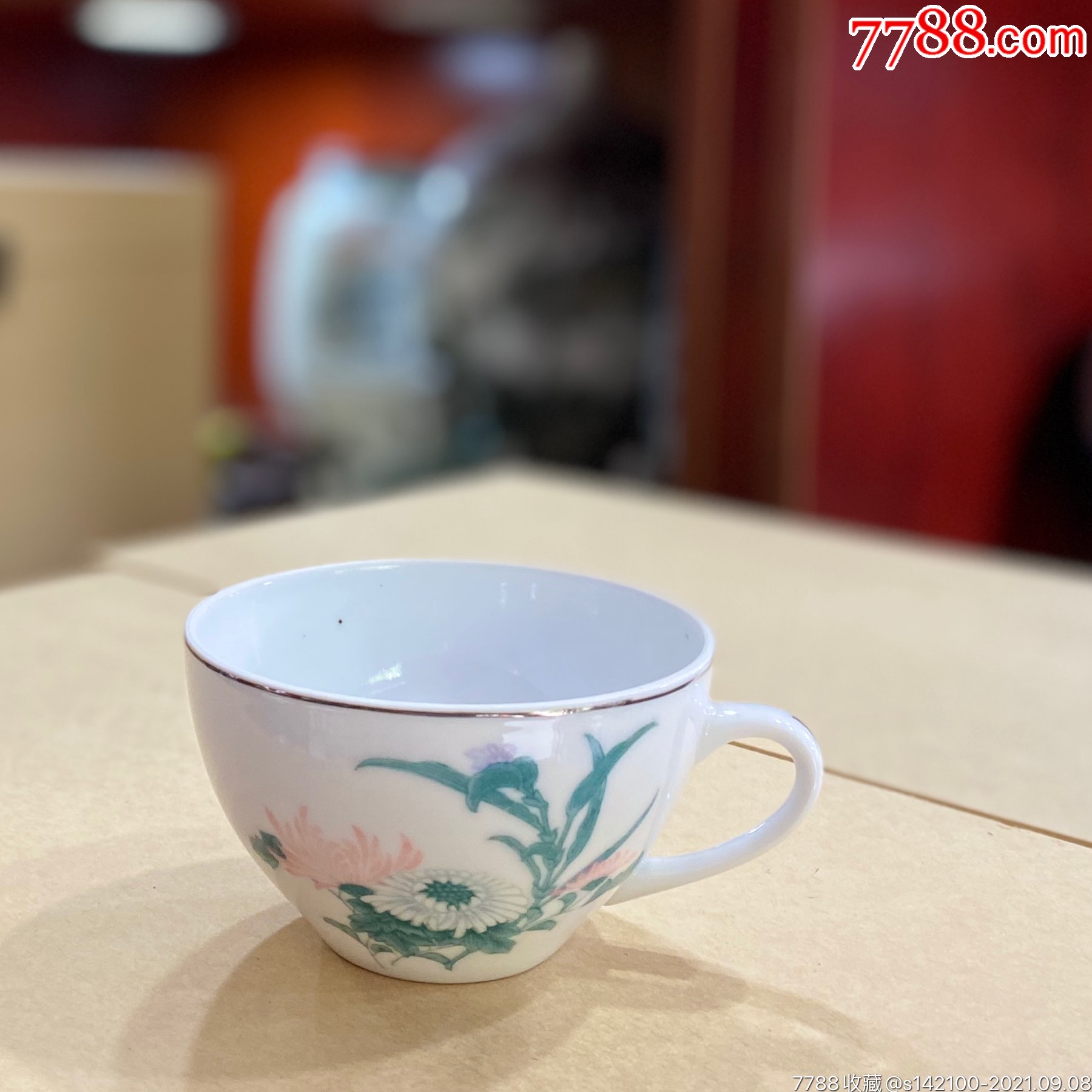 醴陵群力老瓷器釉下五彩大球泥淡竹菊茶杯包老保真收藏