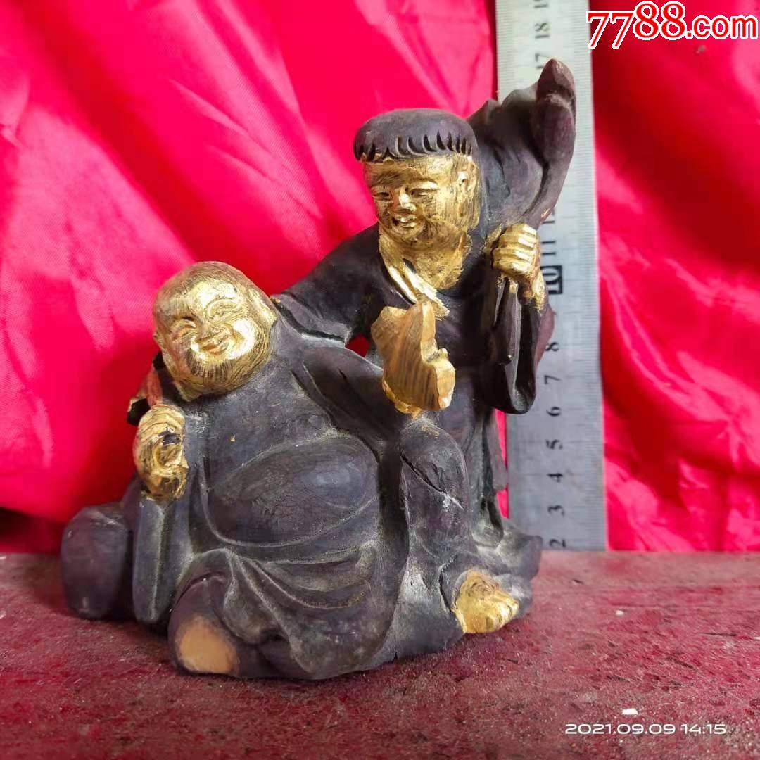 高13宽13厚8厘米，纯手工雕刻，黄杨木雕和合二仙人物雕像-价格:168元-se82526242-木佛像/人像-零售-7788收藏__收藏热线