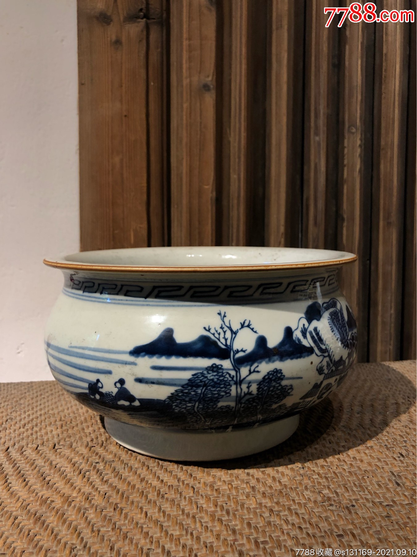 清代青花山水人物香炉_青花瓷_泉州天一典藏【7788收藏__收藏热线】