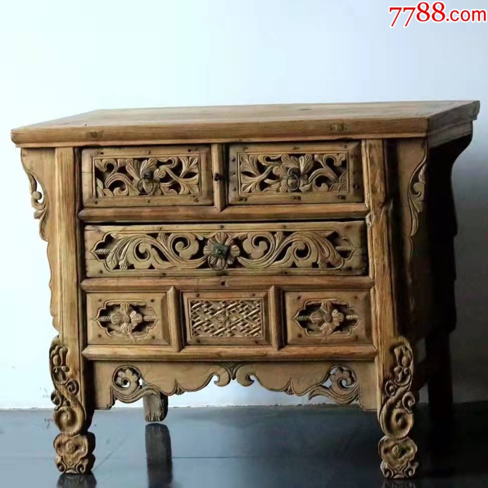 清代榆木雕花供桌