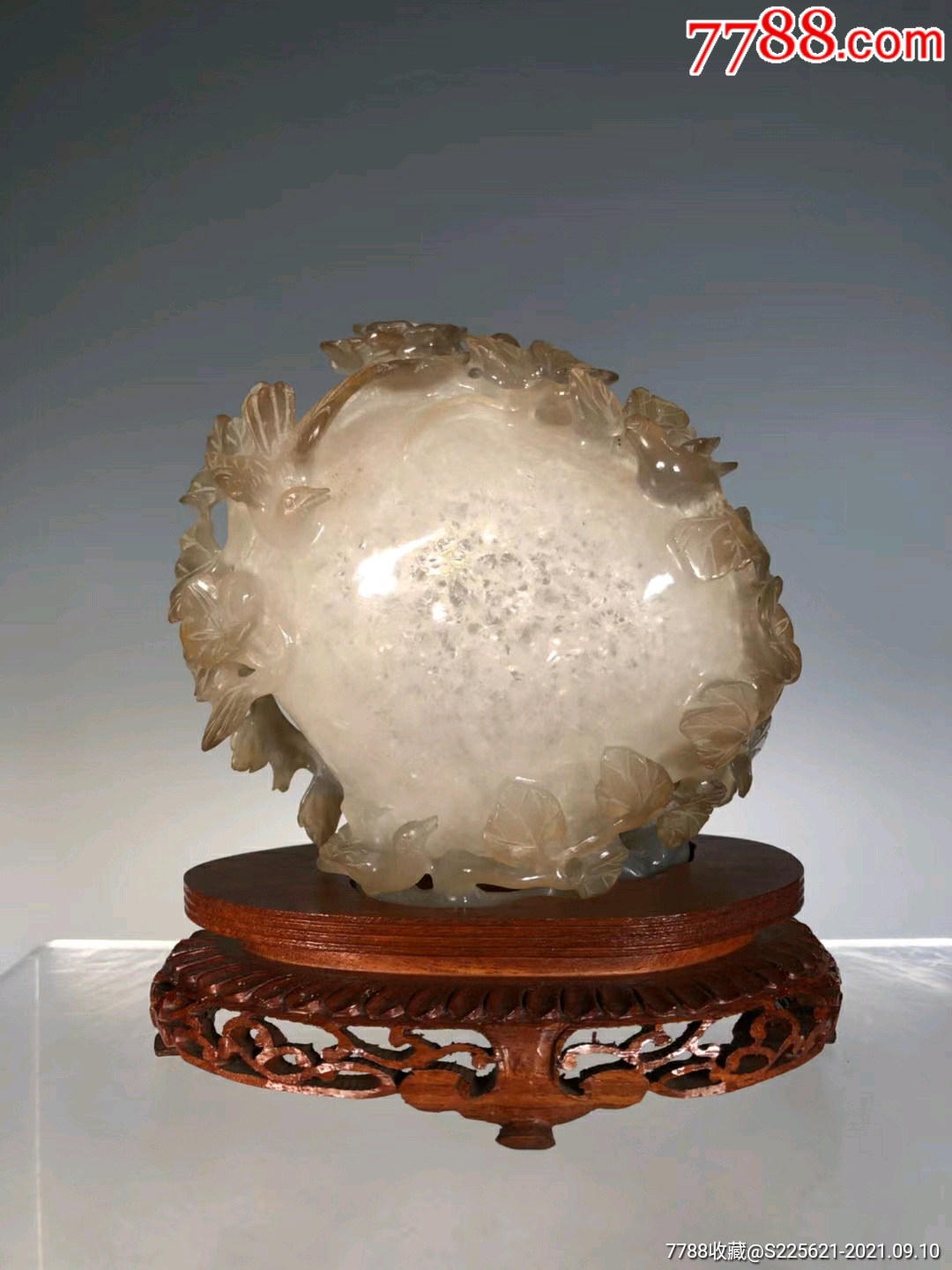 原色水胆玛瑙雕刻花鸟山石摆件