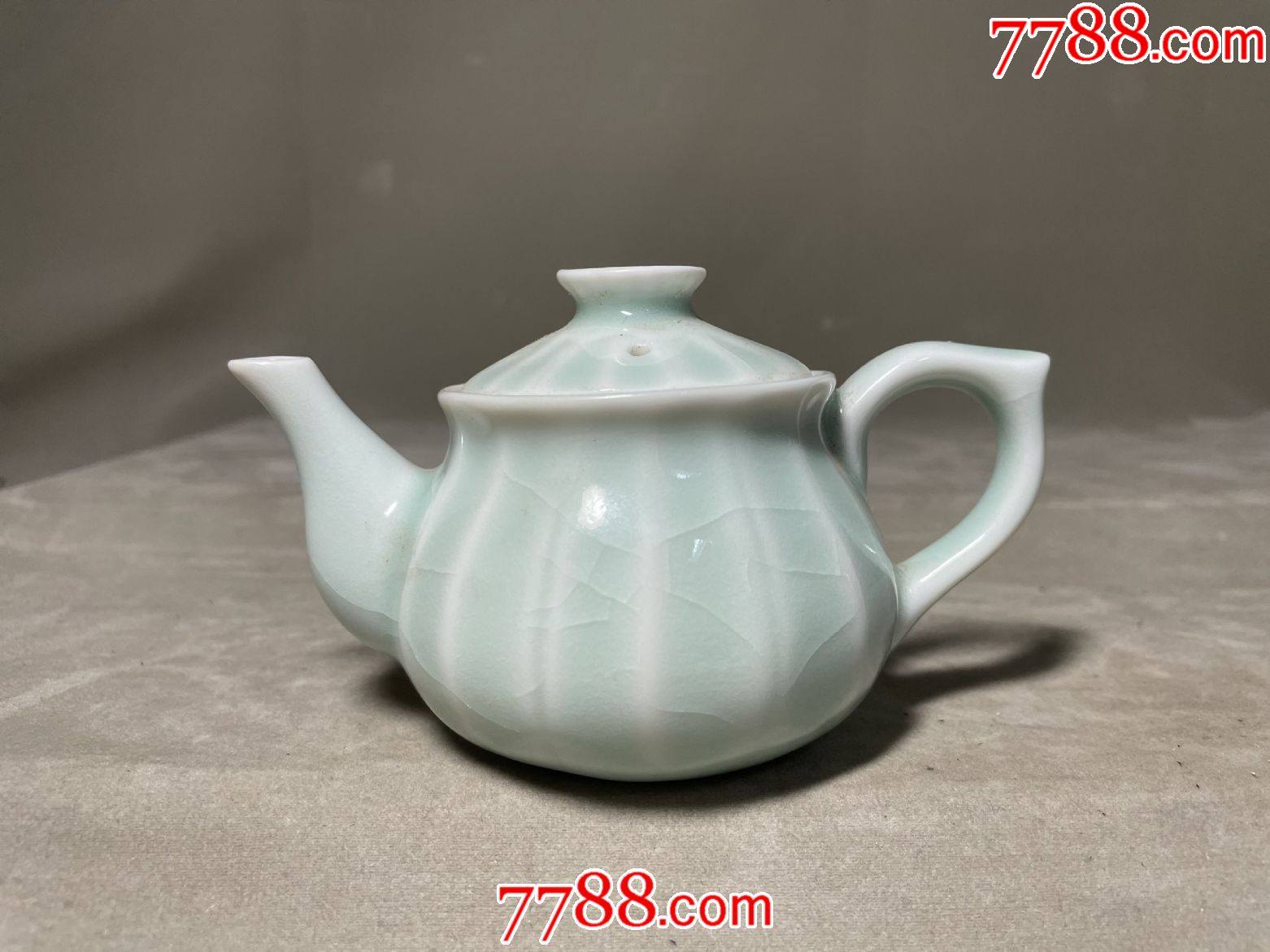 龙泉青瓷瓜棱开片茶壶_价格130元【远宦帖美术】_第1张_7788商城