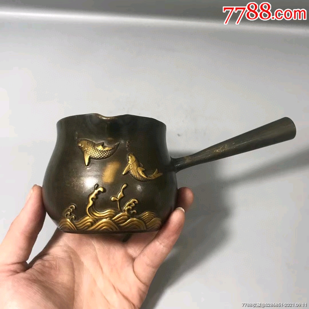 铜点金手拿舀酒壶不议价