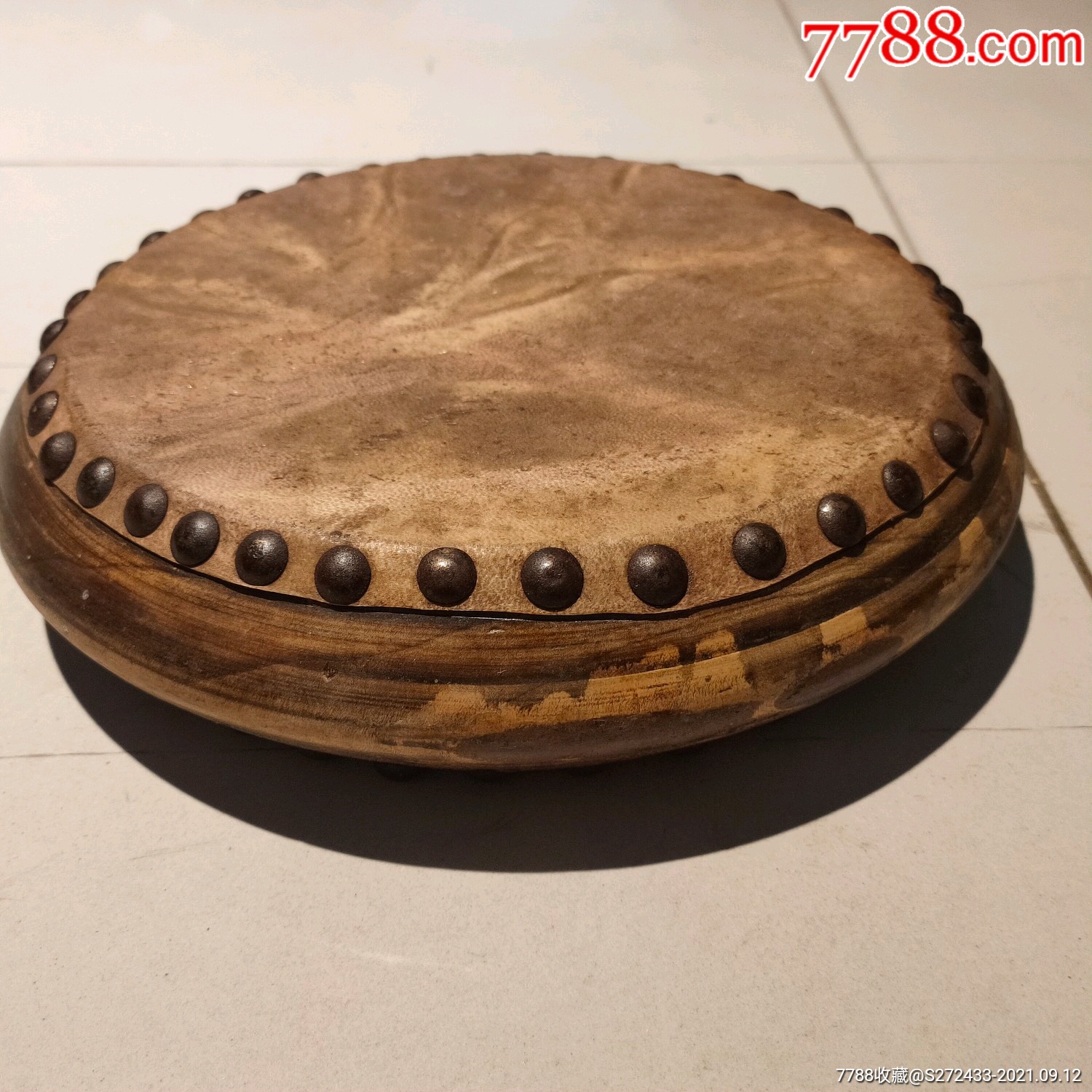 羊皮板鼓保存完整包浆温润皮壳老辣鼓钉完好宜藏宜赏品相尺寸见图