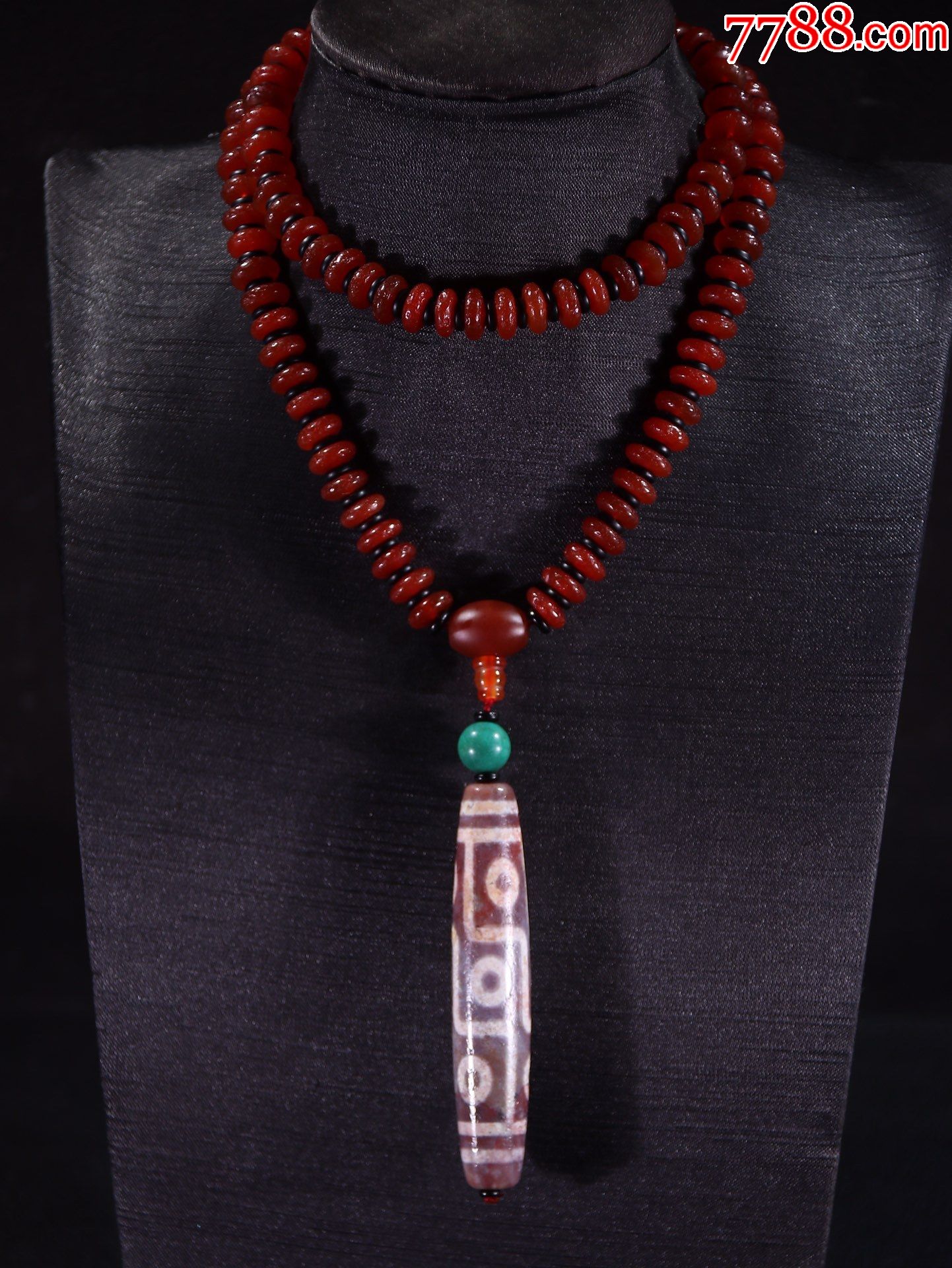 藏传精品象雄九眼天珠红玛瑙算盘珠链