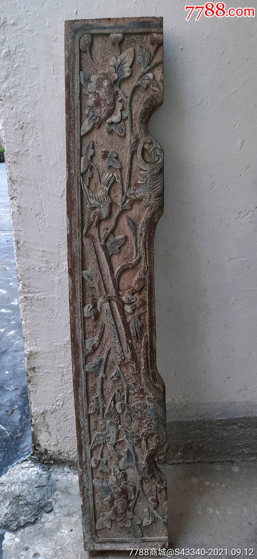 清代矿物彩老木雕梁花花板1块精品托体雕凤穿牡丹凤传书题材雕工好品