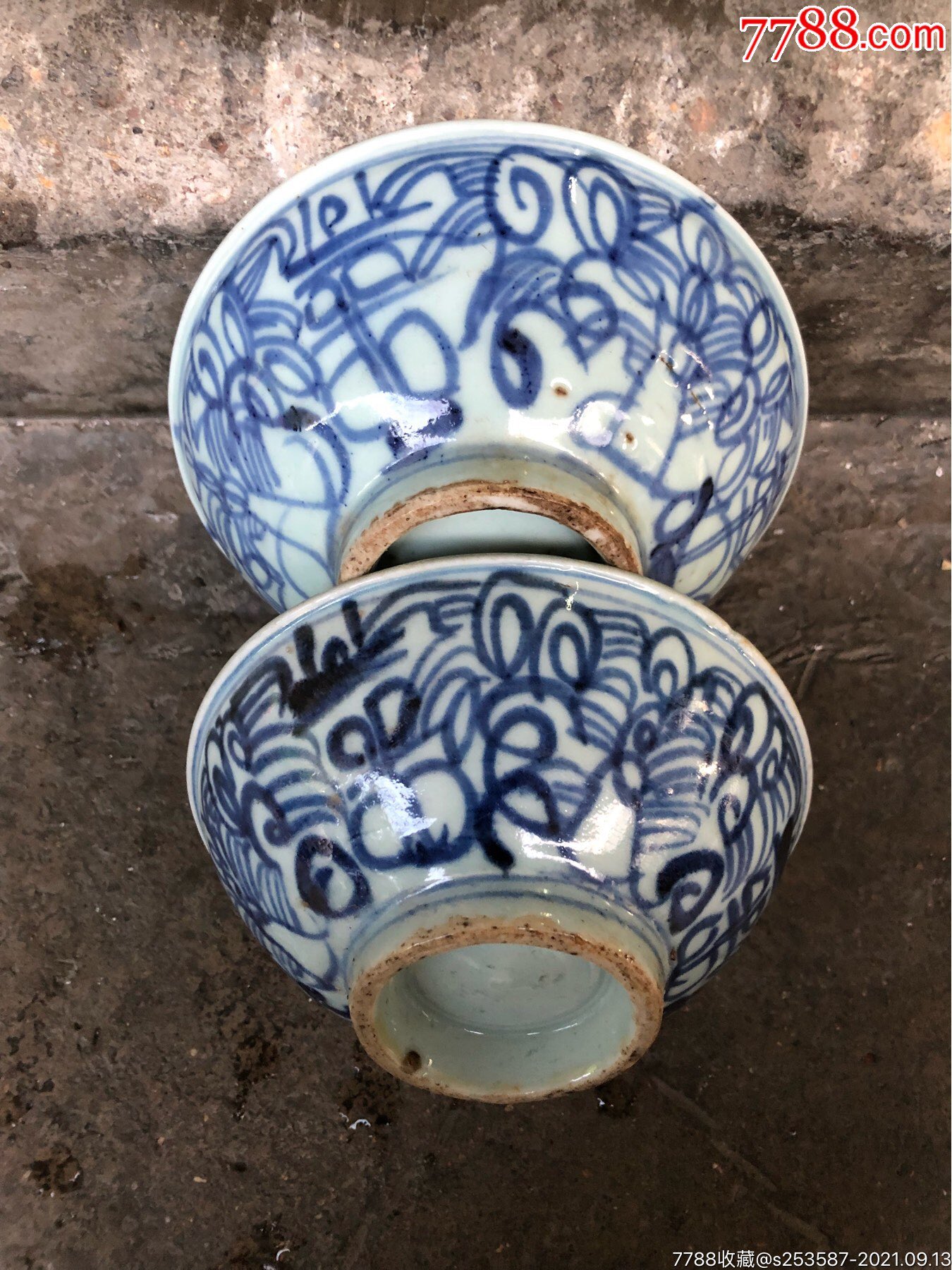 清代青花碗一对