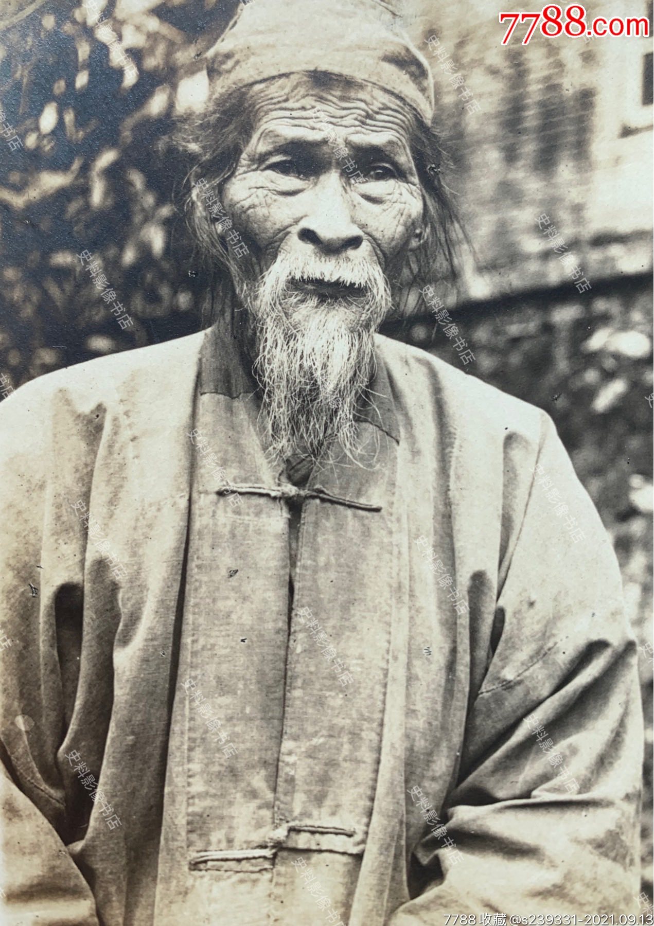 民国时期饱经风霜的两位老者泛银老照片一枚