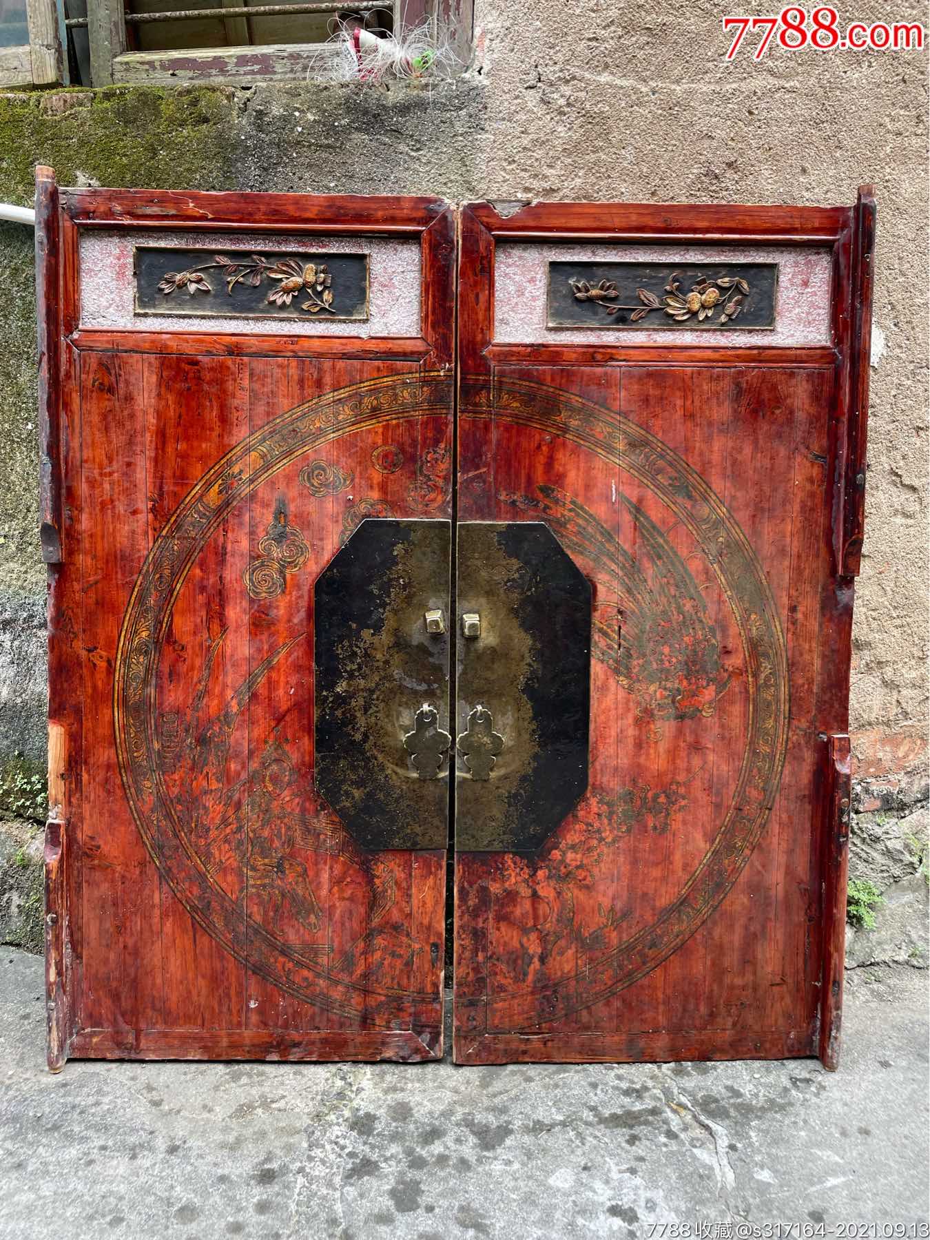 民宿装修中国风装饰老门板老物件铜件下乡一对老门板装修装饰佳品