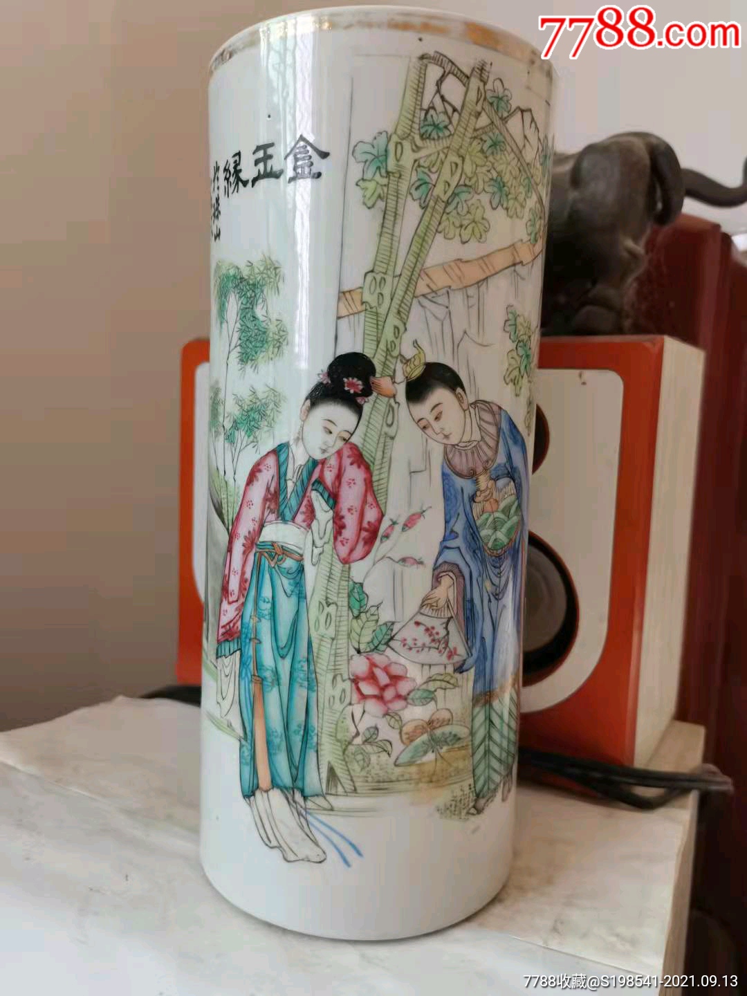 刘荣盛人物帽筒_彩绘瓷/彩瓷_收藏价格_鉴定交易_7788瓷器网
