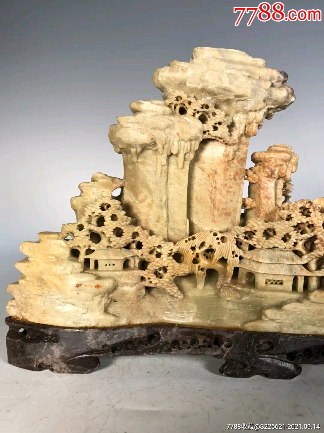 青田石俏色巧雕高山亭阁山子摆件-价格:4500元-se82602584-青田石