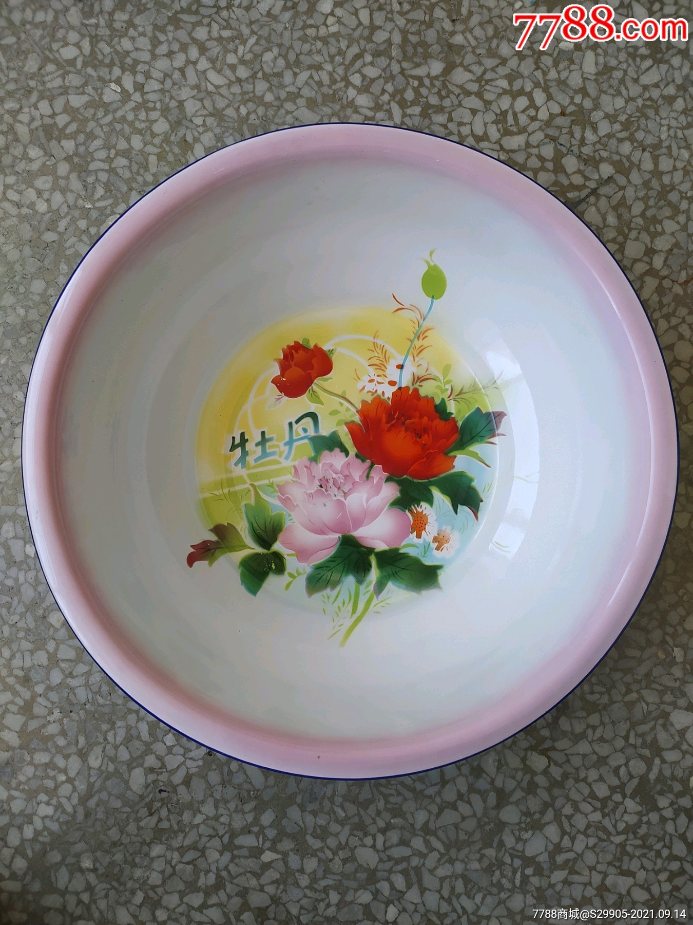 文革时期精美花开富贵牡丹搪瓷大盆品相光泽好难得