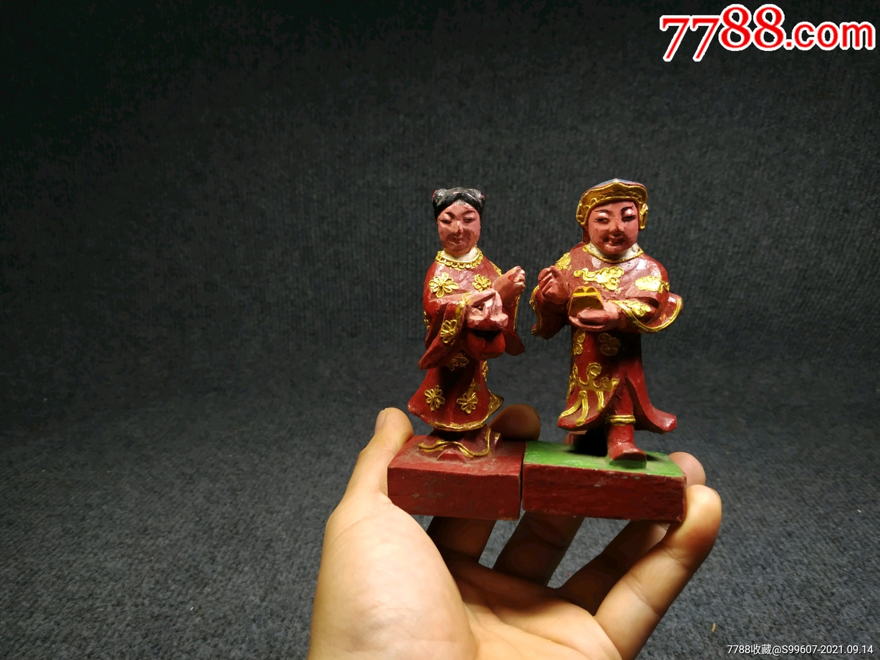 金童玉女童子老木雕佛像老佛像漆线雕_价格280元_第1张_7788收藏