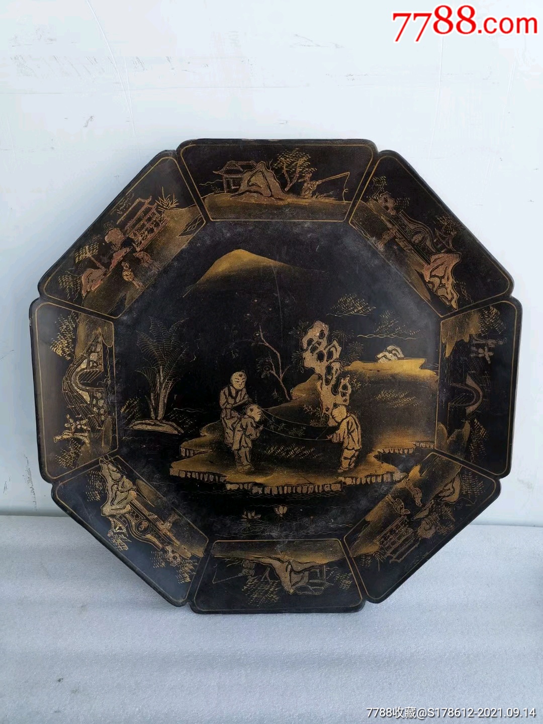 老漆器描金八角盘