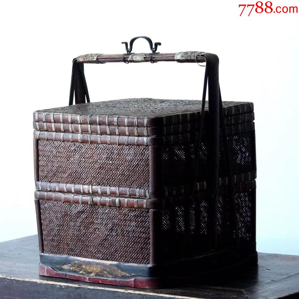 清代竹编提盒老竹盒食盒