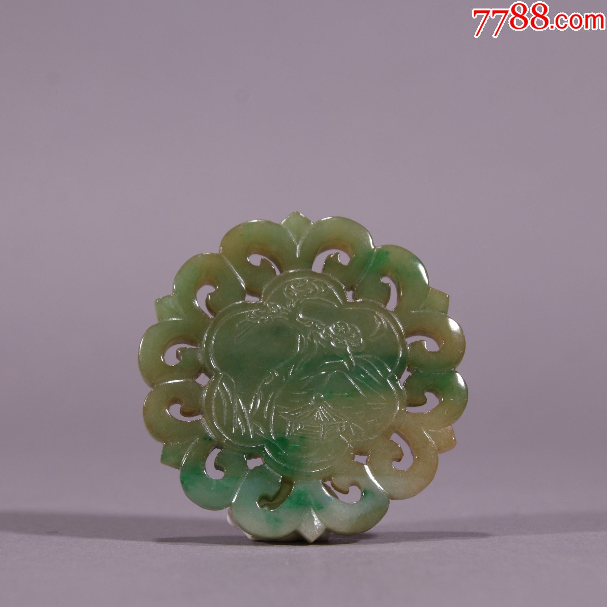 翡翠雕山石松树纹玉佩_翡翠/缅甸玉_图片价格_收藏价值_7788钢笔收藏