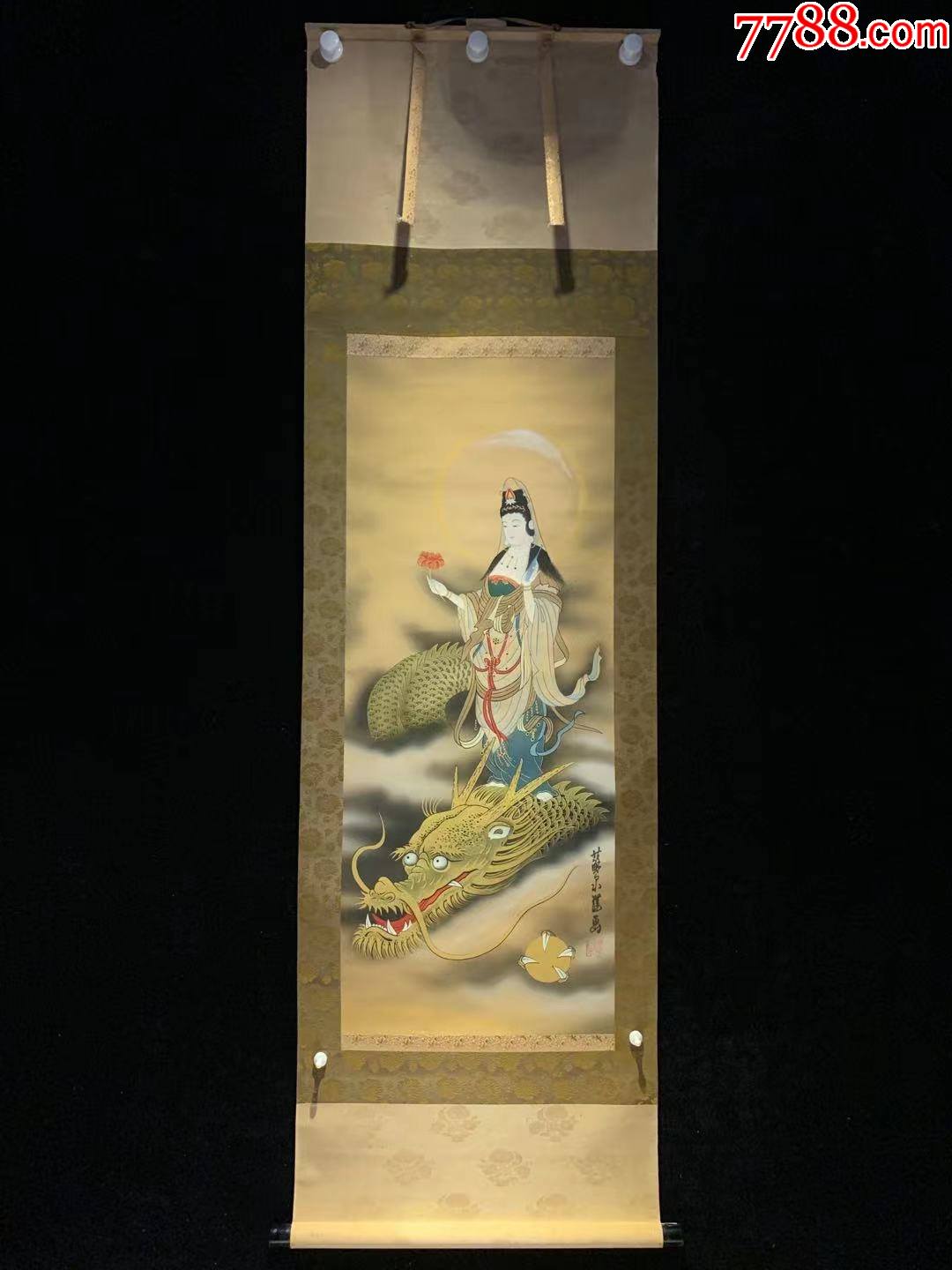 【日本回流字画】金漆御龙观音3655玄关家居装饰收藏书画