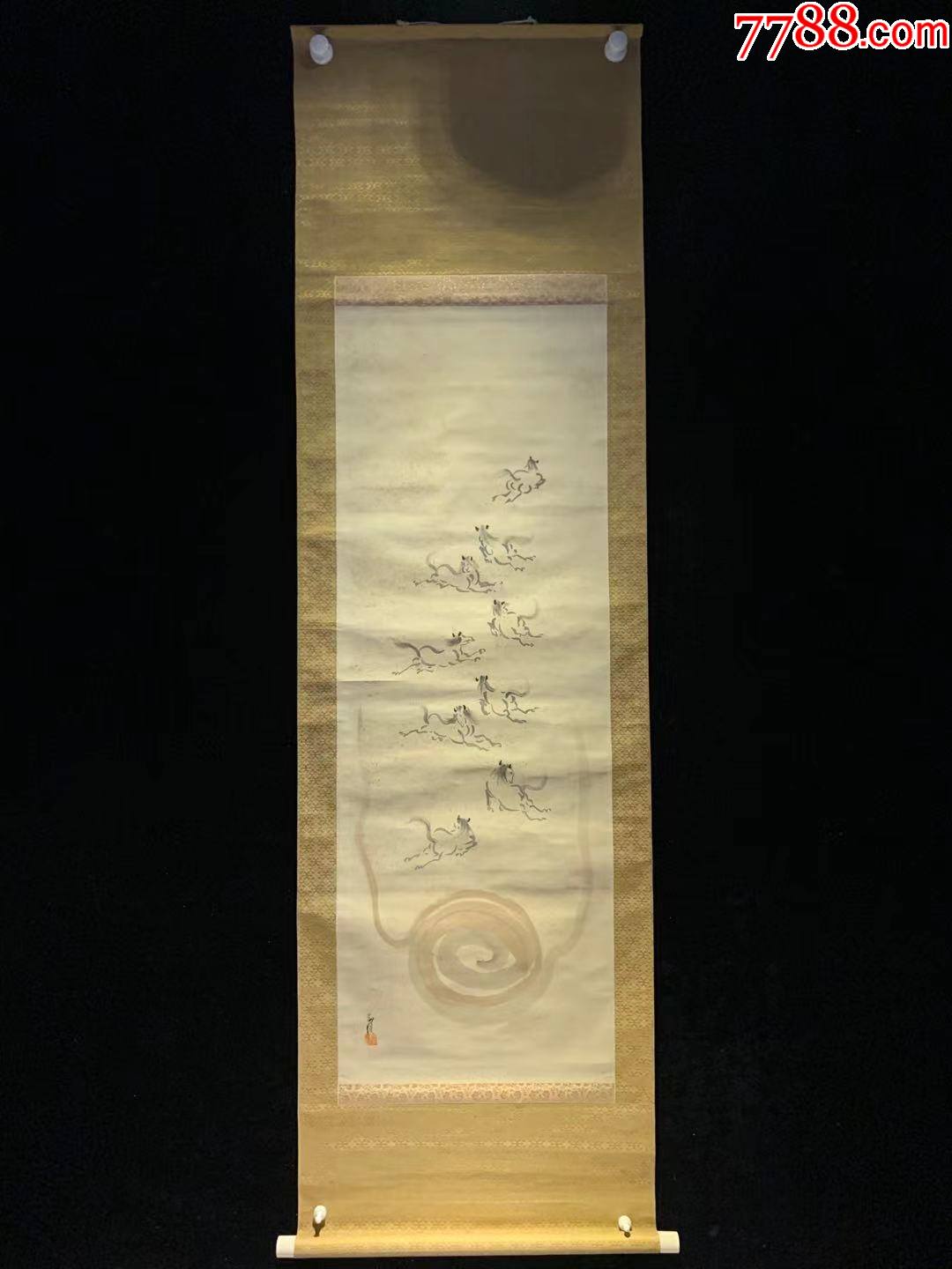 日本回流字画九马图3665玄关家居装饰收藏书画