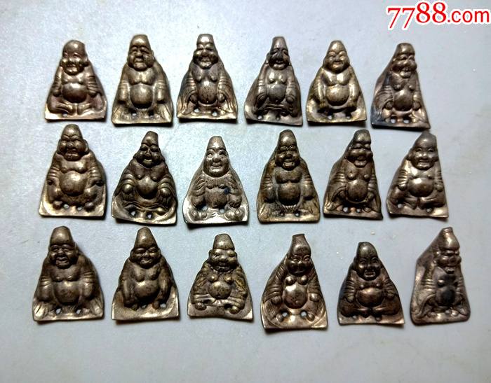 清代十八罗汉银帽饰一套带款