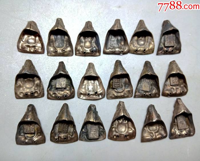 清代十八罗汉银帽饰一套带款_其他银器_图片价格_收藏价值_7788落地钟