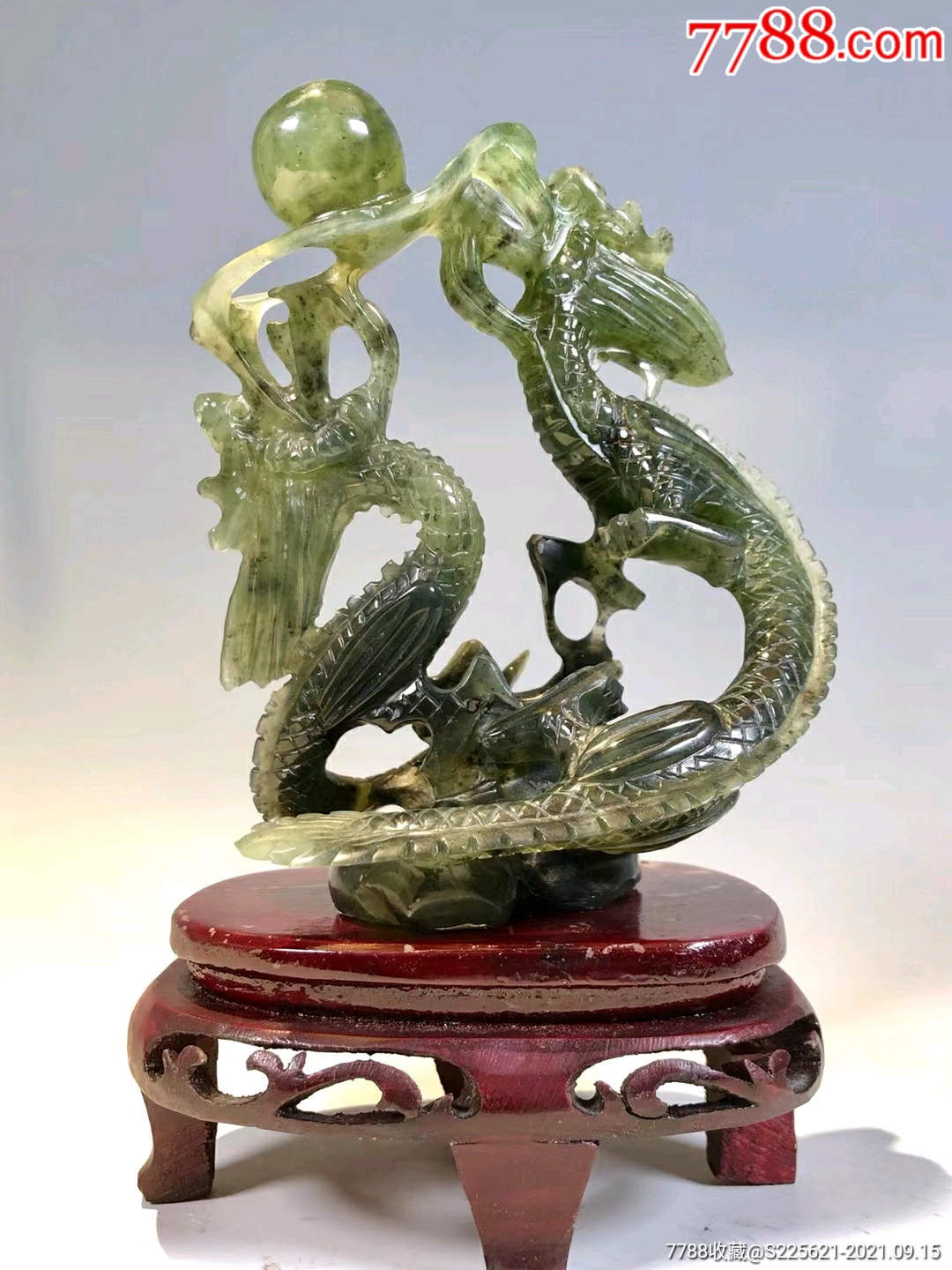 创汇时期岫玉雕刻龙首多环香炉￥15,00010品99【特大】岫玉盆玉石