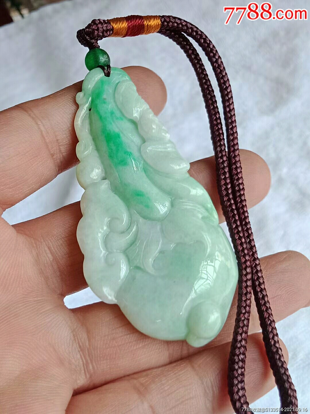 缅甸翡翠2043-2a阳绿如意手把件(送证书)