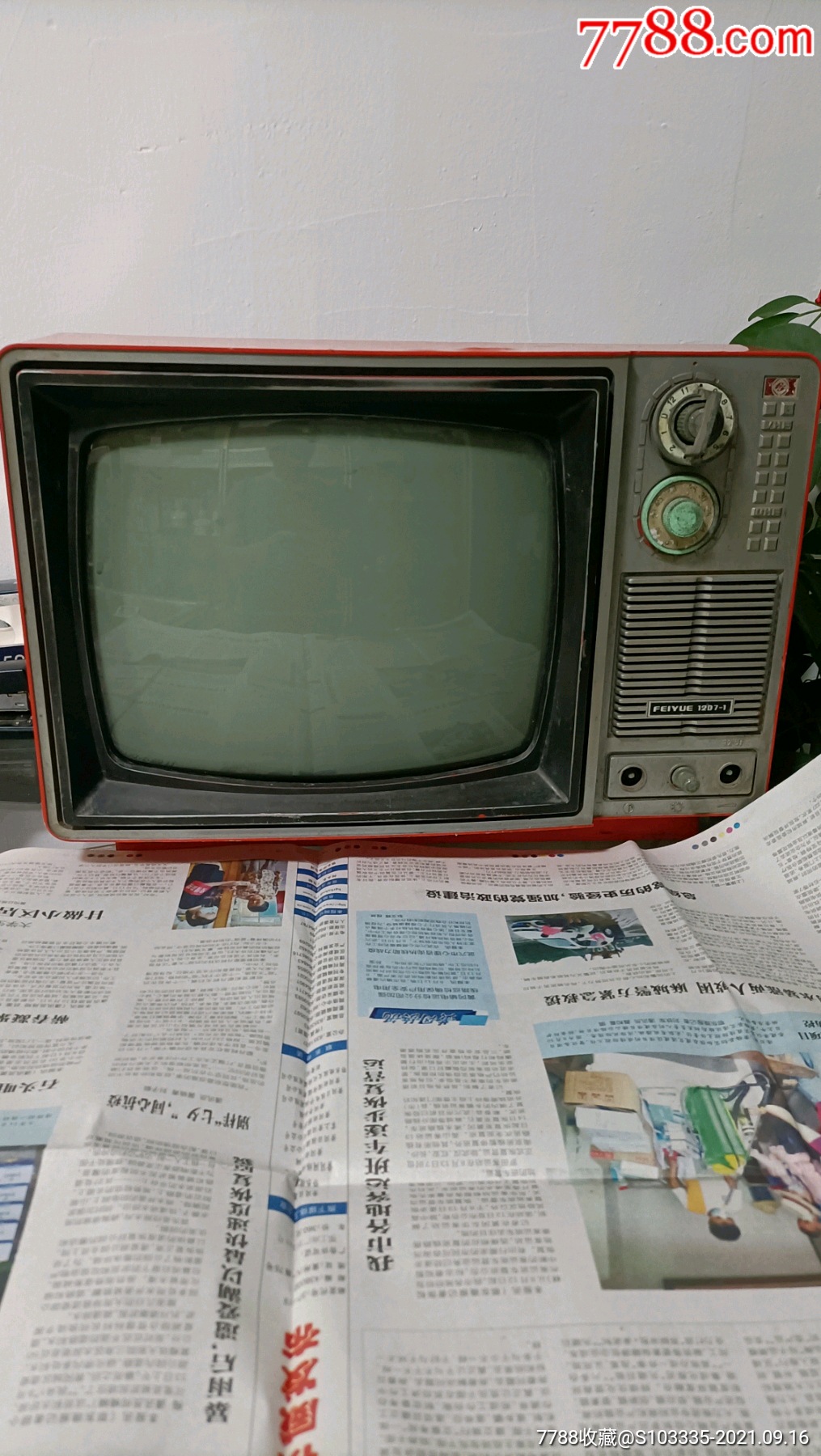 民俗老物件收藏飞跃牌红壳黑白电视机