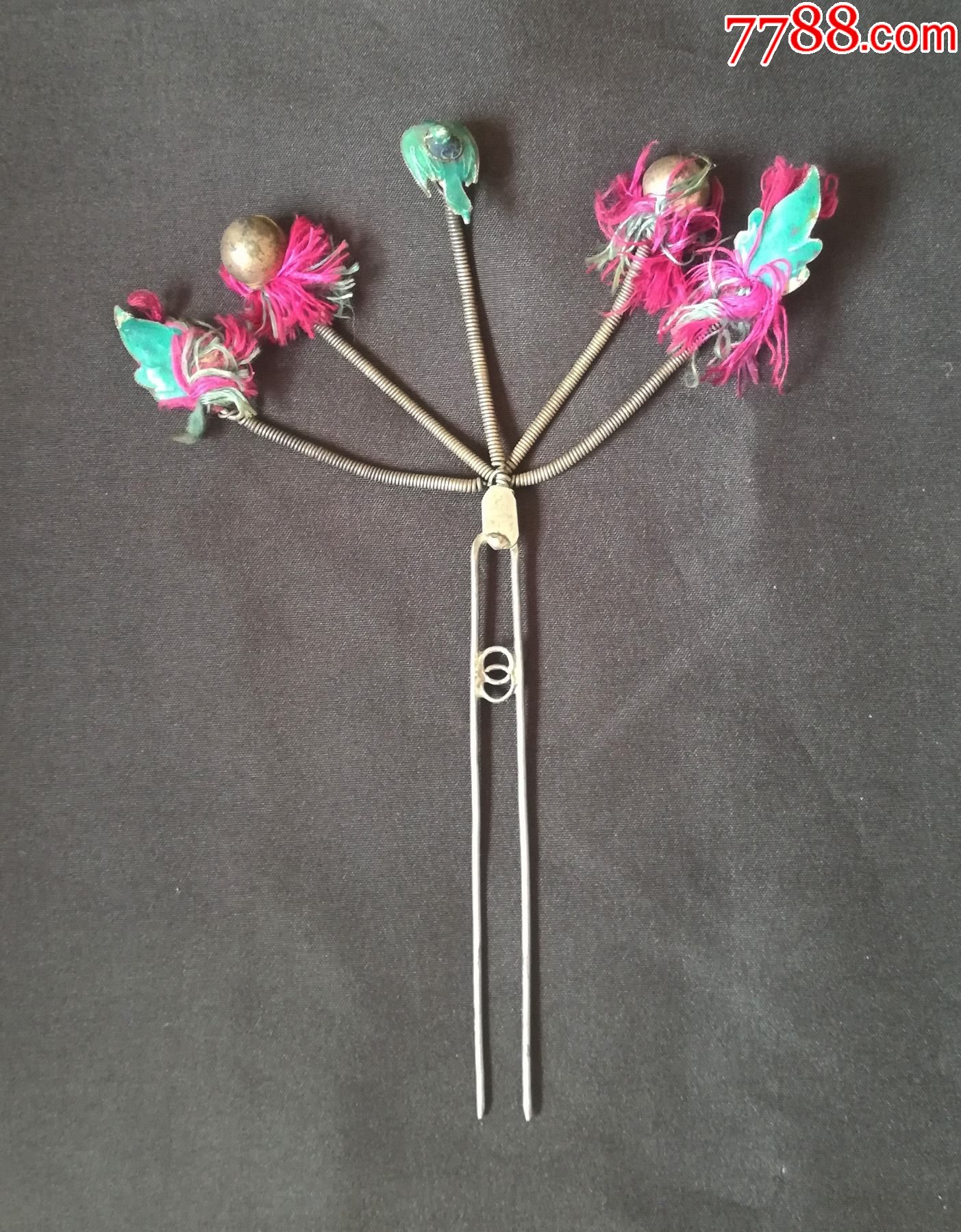 银铃烤蓝步摇老银钗好品