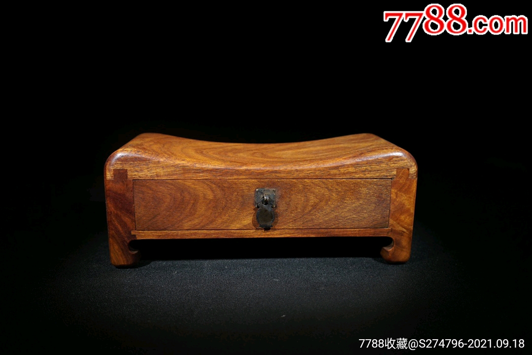 旧藏花梨木精雕细琢机关花纹枕头_价格288元【来客发】_第1张_7788