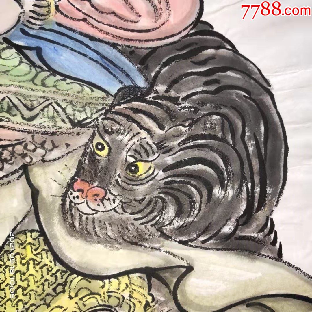 长136宽69厘米,人物画国画宣纸画,黑虎将军赵公明元帅画像