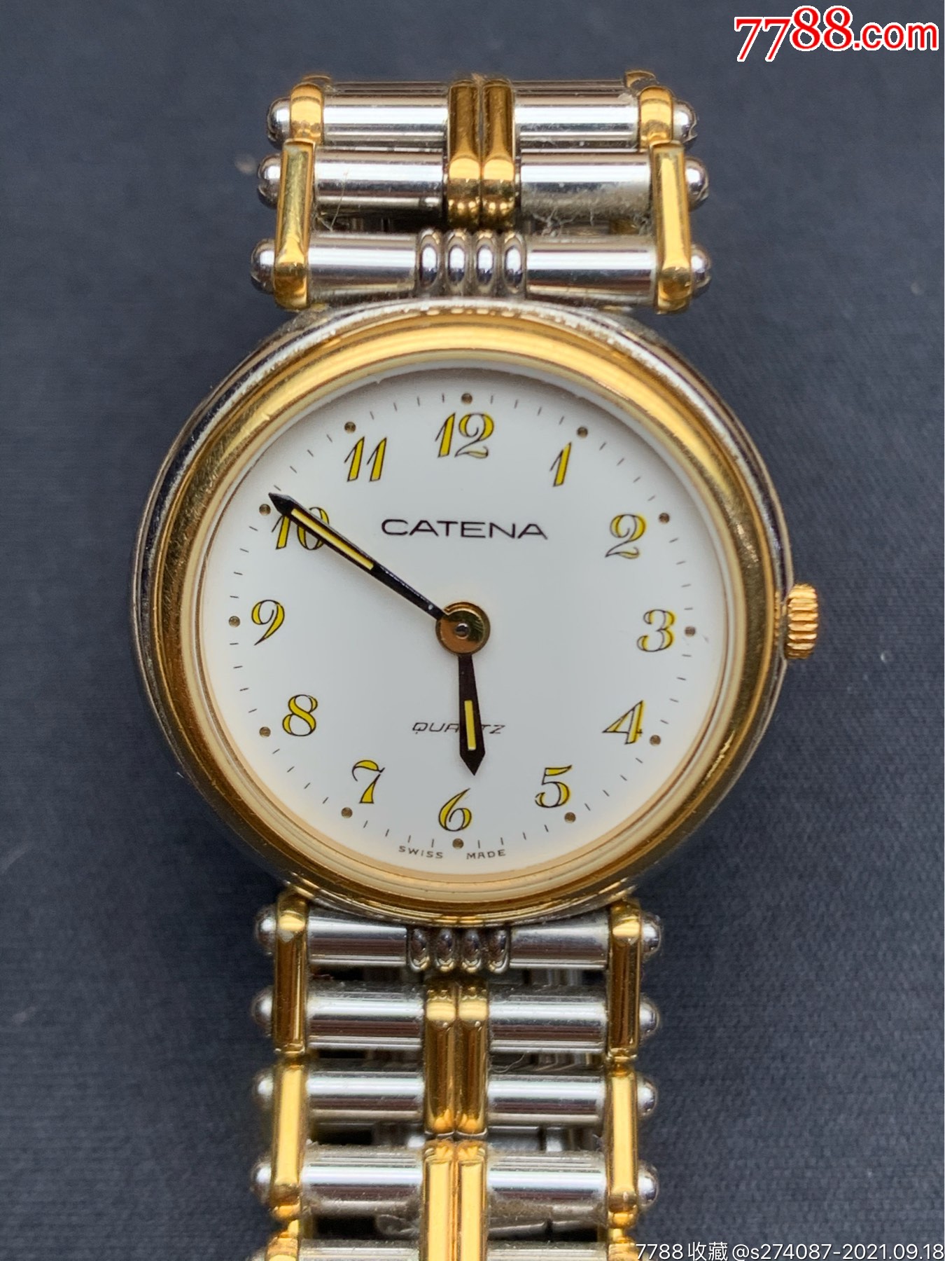 catena卡丹钠瑞士品牌石英女装表包金壳表带品相看图走时正常附件无