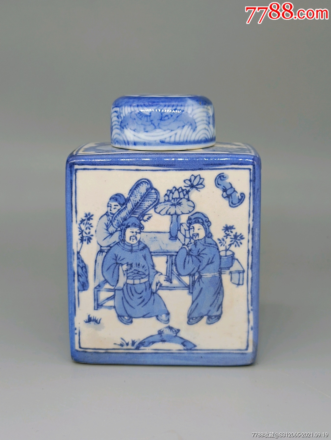 创汇期青花人物方形赏瓶全品-价格:158元-se82691300-青花瓷-零售