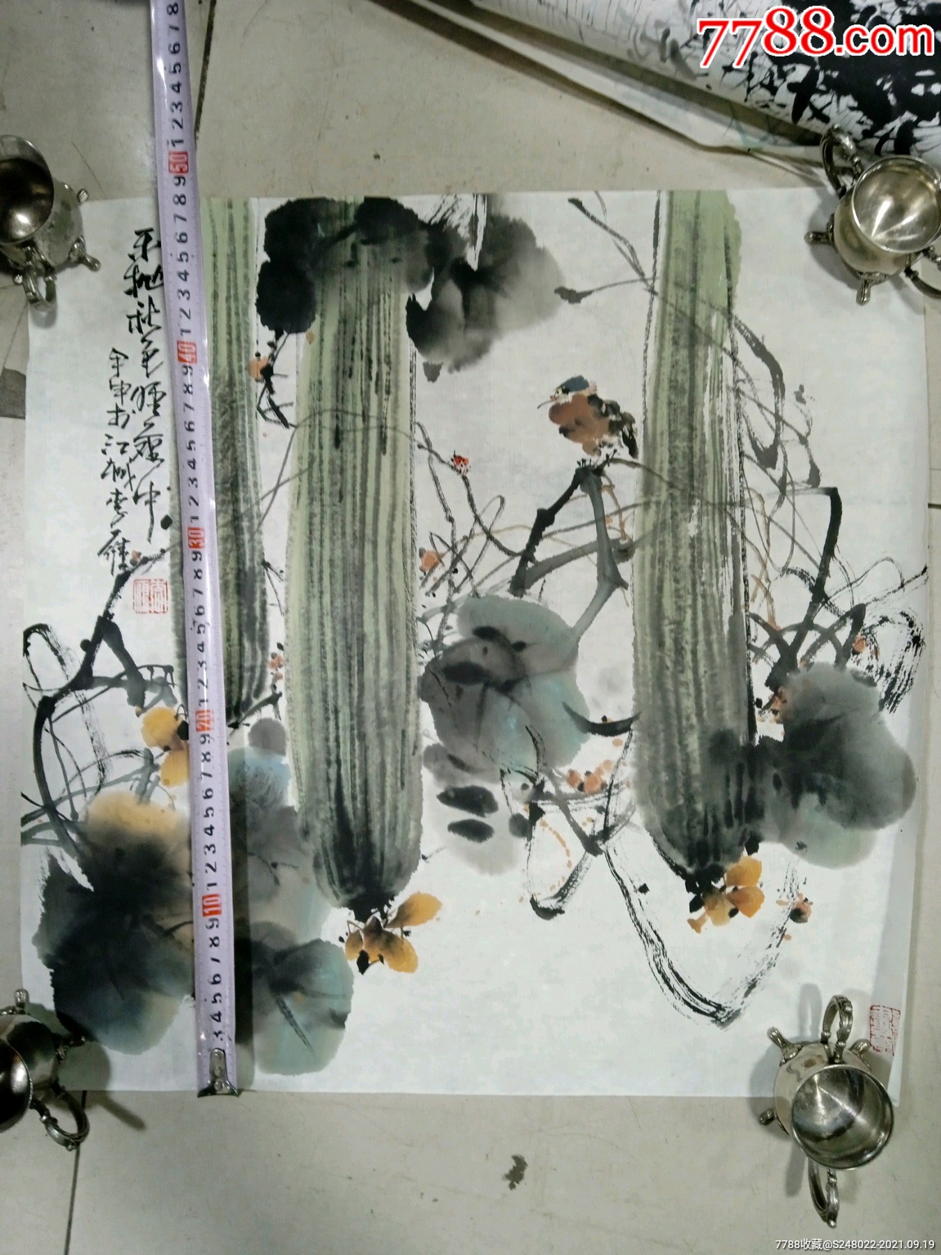 名家字画1副李雁小鸟冬瓜丝瓜长05米宽05米左右