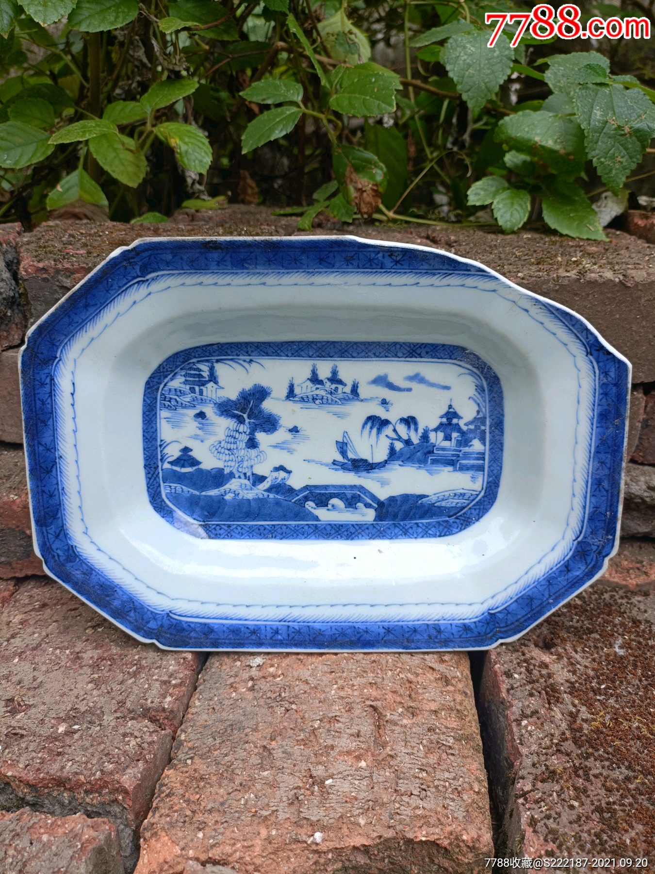 清代青花细路山水纹方盘-价格:498元-se82721988-青花瓷-零售-7788