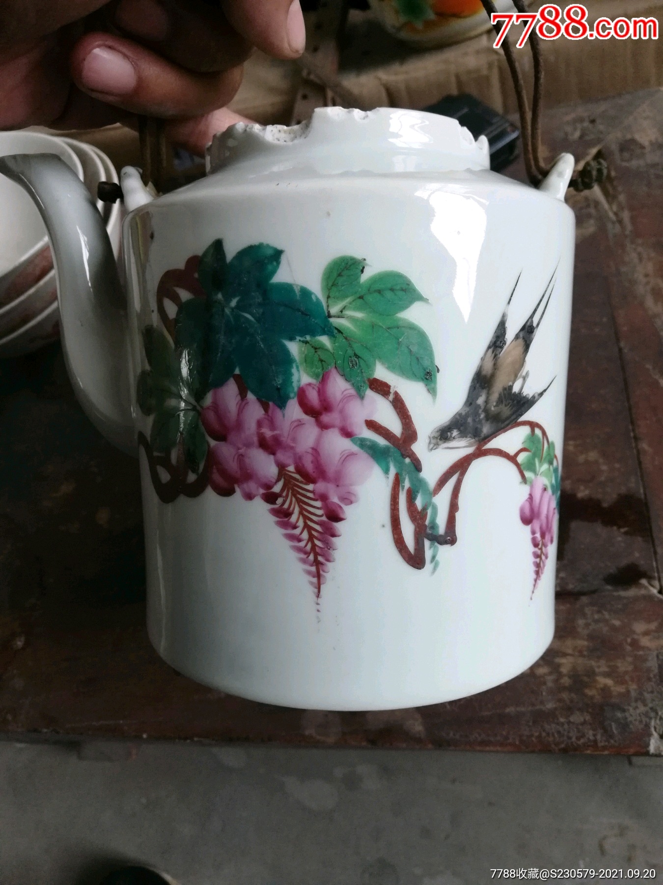 五十年代醴陵花鸟提梁壶