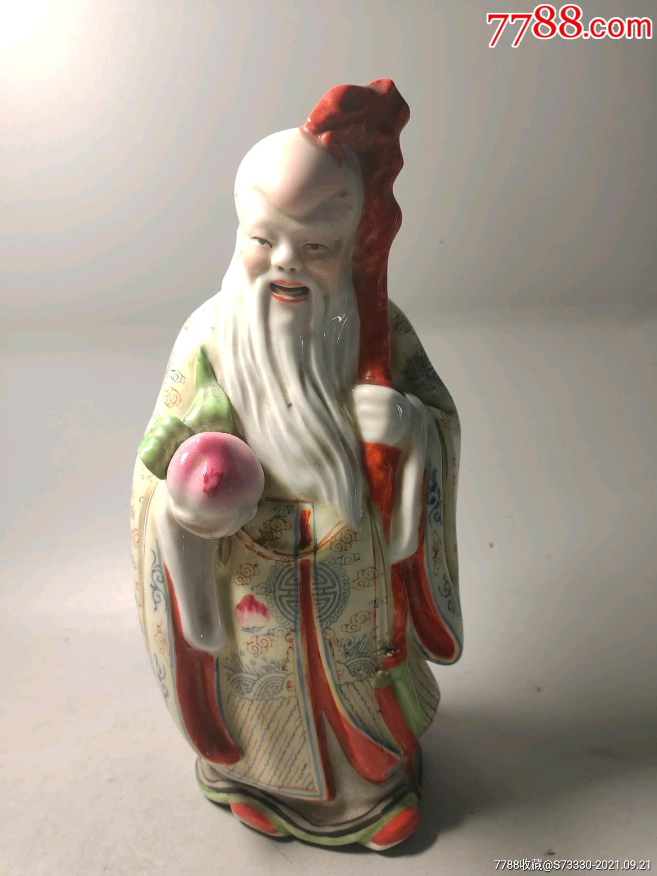 70至80年代,景德镇雕塑瓷厂粉彩老寿星_雕塑瓷/瓷雕_收藏行情_回收