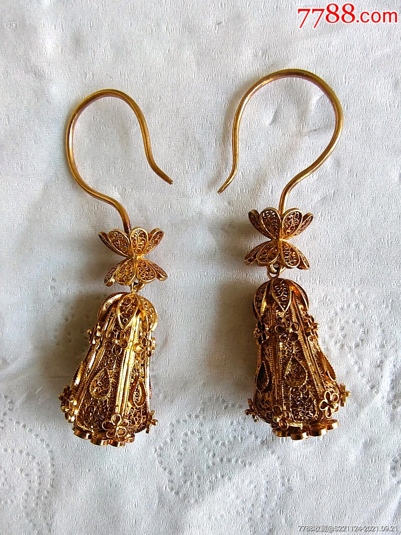 清代银鎏金耳坠一对