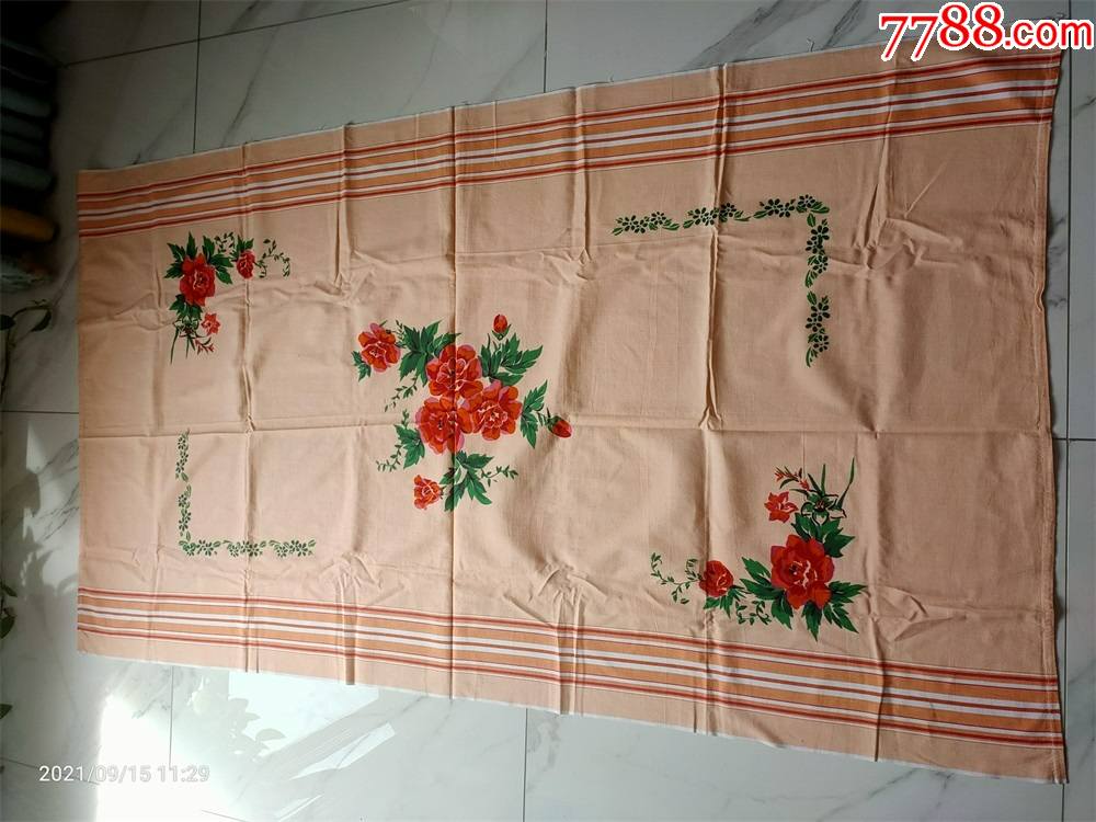 怀旧收藏八十年代床单橙色花朵图案尺寸108190cm
